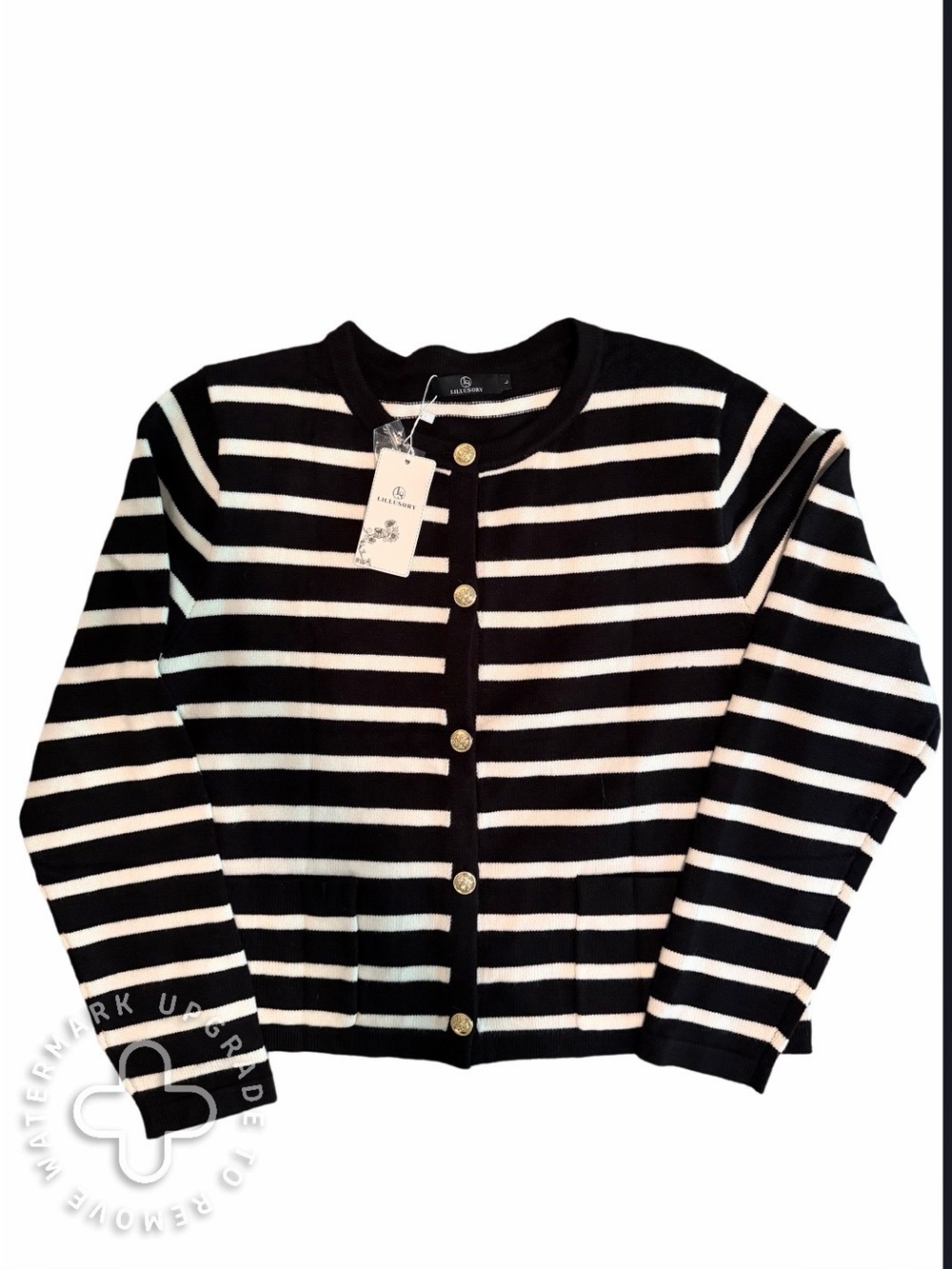 Lillusory NWT Striped Button-Gold Front Cardigan Sweater L (12-14)